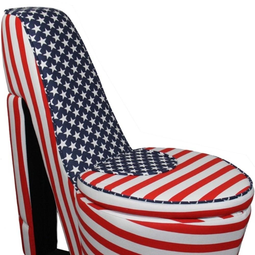 Red White and Blue Patriotic Print 3 High Heel Shoe Storage Chair