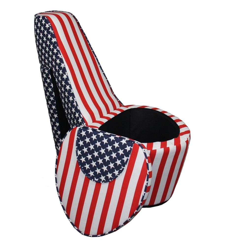 Red White and Blue Patriotic Print 4 High Heel Shoe Storage Chair