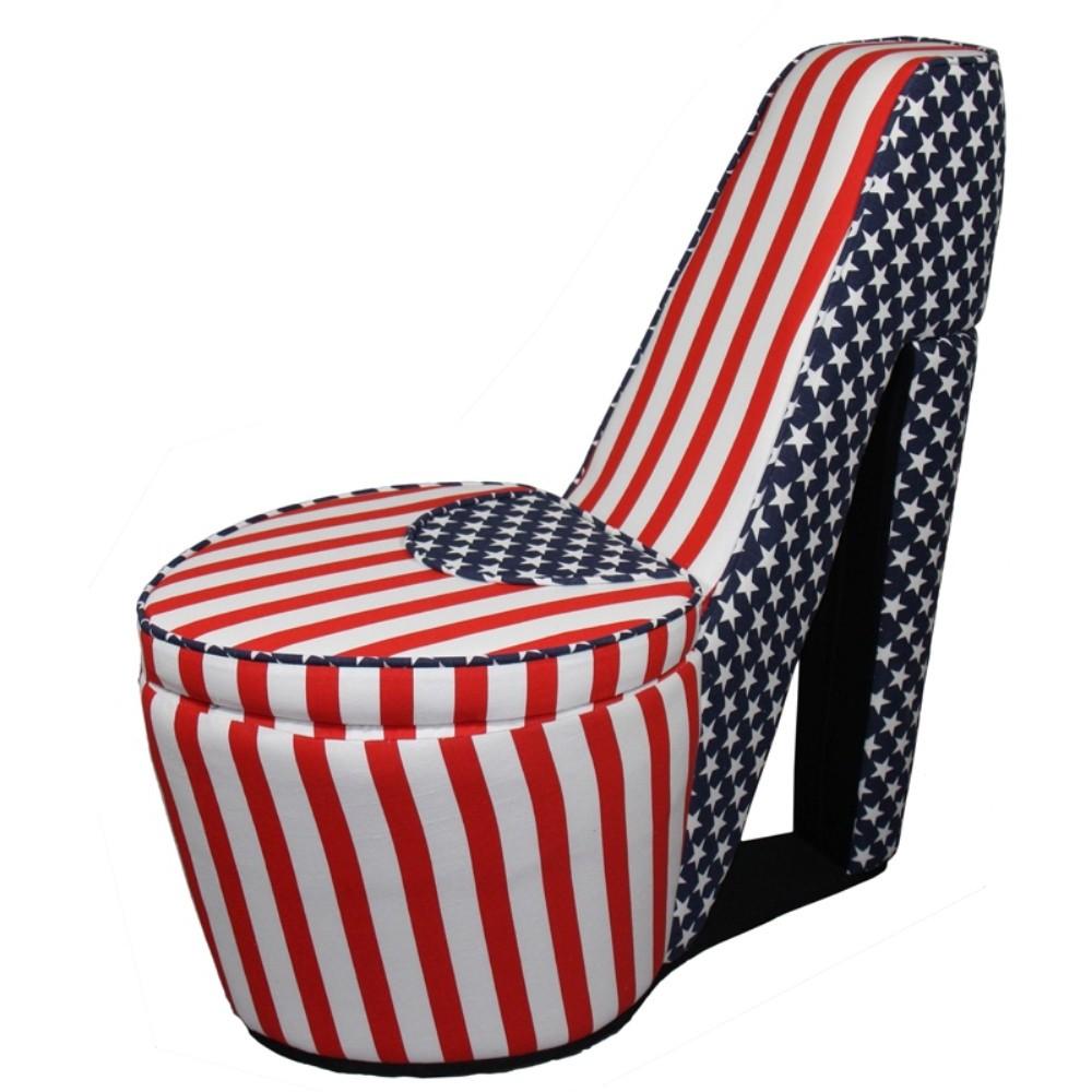 Red White and Blue Patriotic Print 4 High Heel Shoe Storage Chair