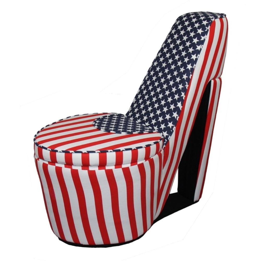 Red White and Blue Patriotic Print 5 High Heel Shoe Storage Chair