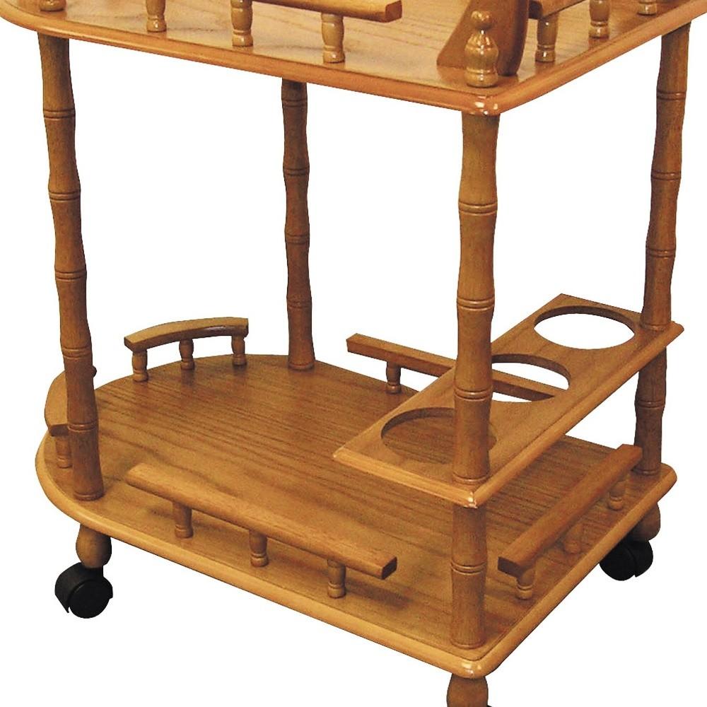 Oak Finish Rolling Wine Bar Cart