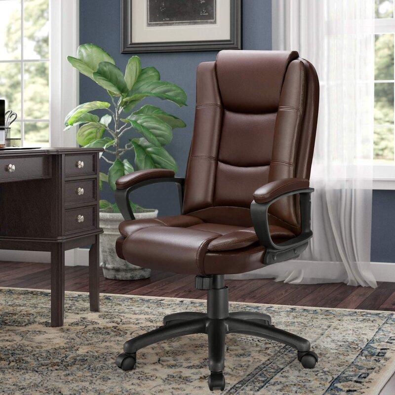 Brown Leather Executive Chair with Lumbar Support