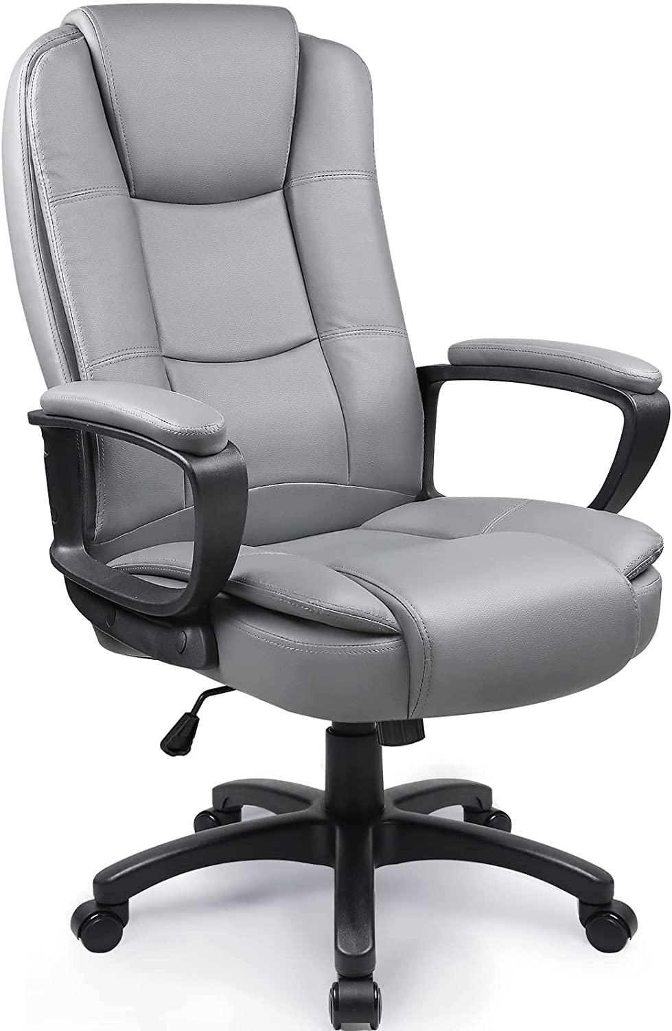 Light Gray Leather Executive Chair with Lumbar Support