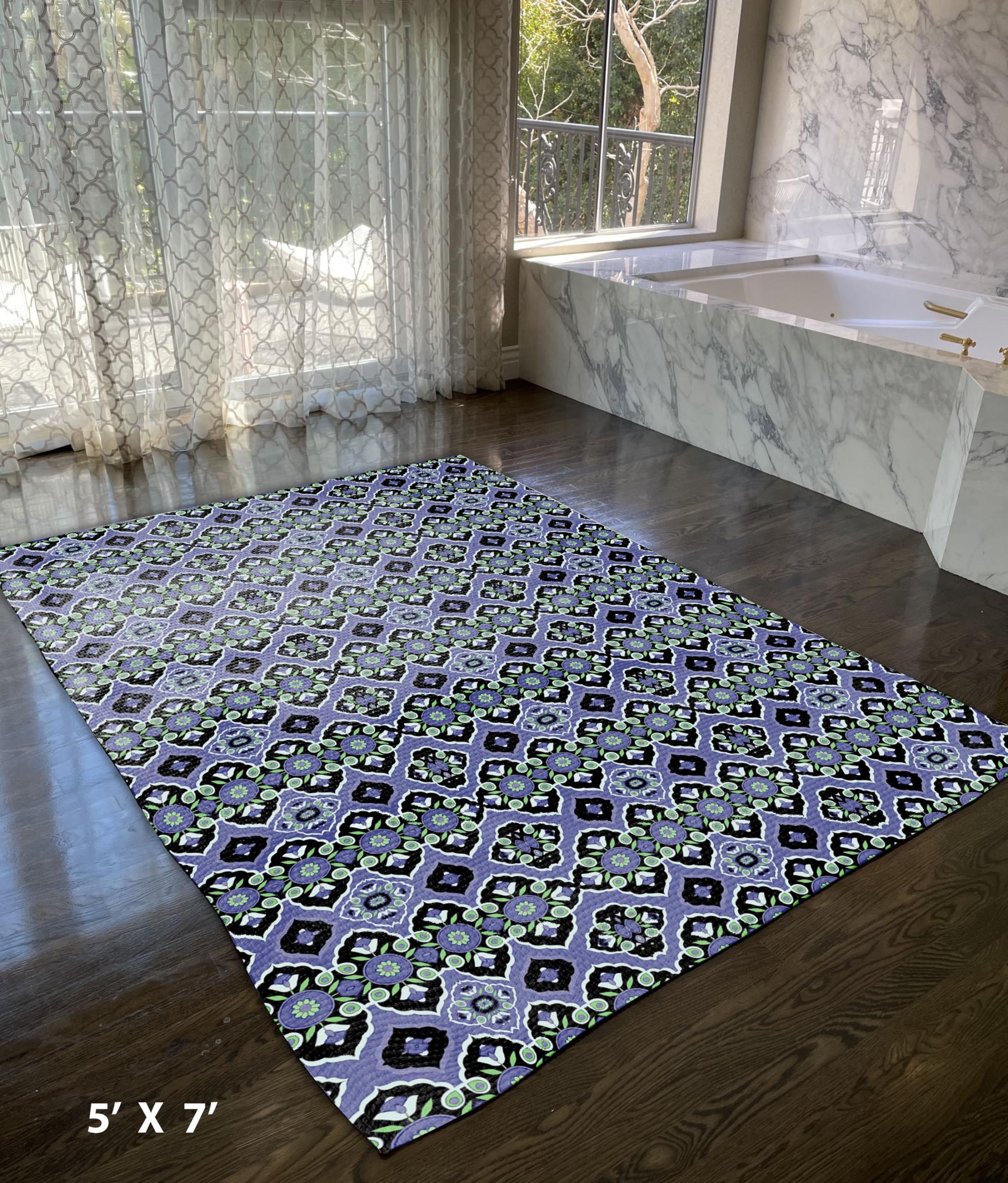5' X 7' Black Blue Green Area Rug