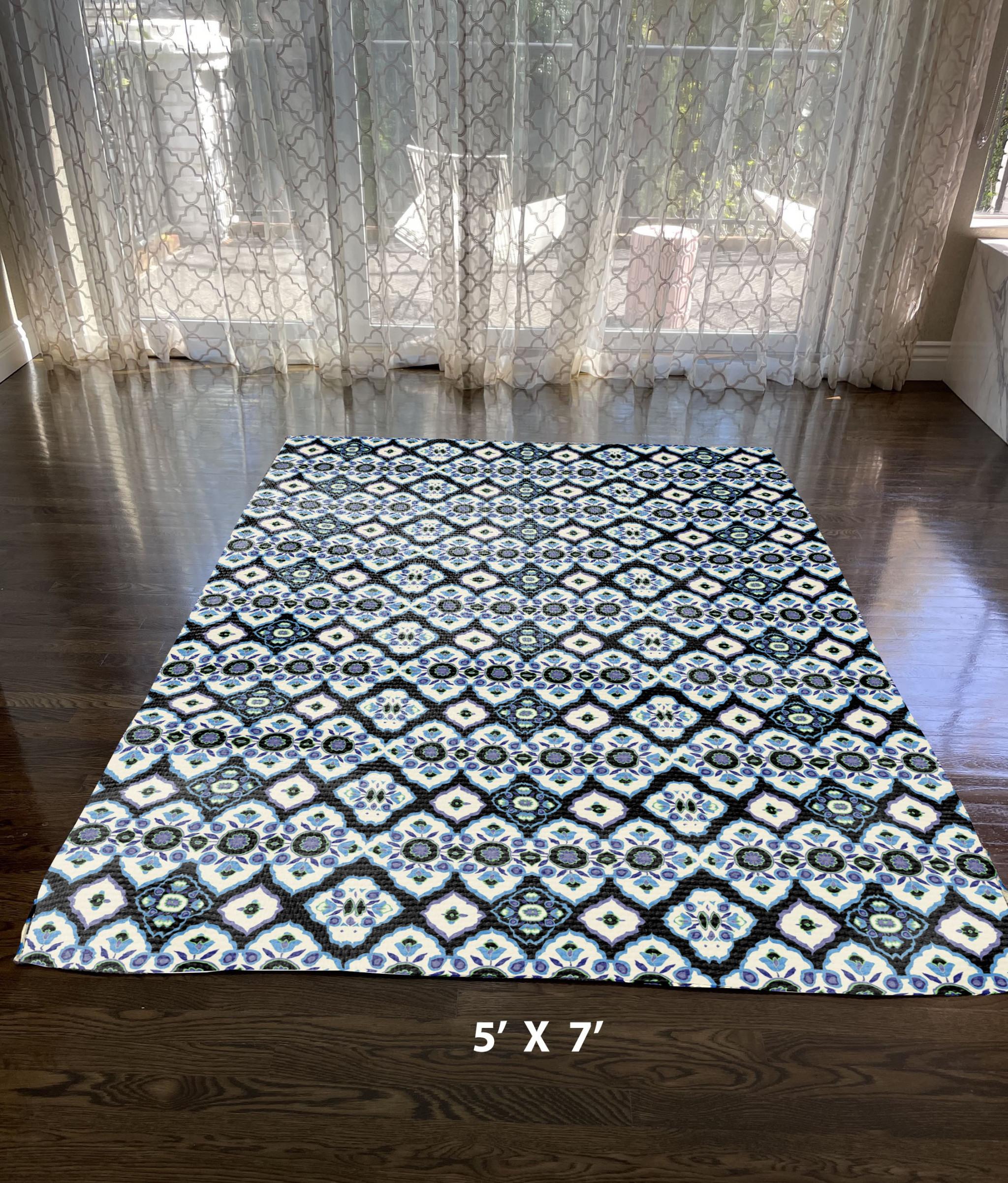5' X 7' Black And Blue Oriental Area Rug