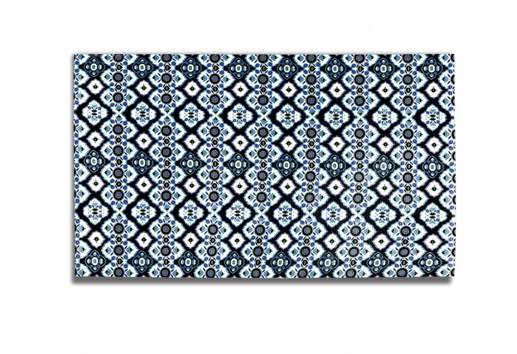 5' X 7' Black And Blue Oriental Area Rug