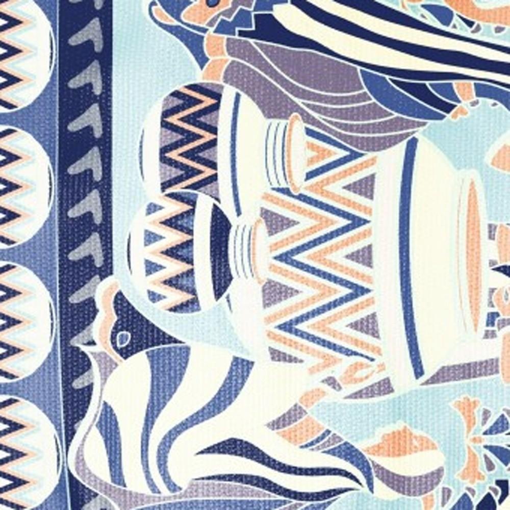 5' X 7' Blue And Orange Oriental Area Rug