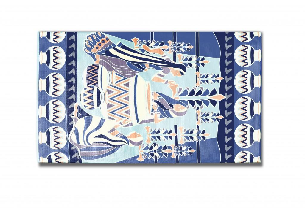 5' X 7' Blue And Orange Abstract Area Rug