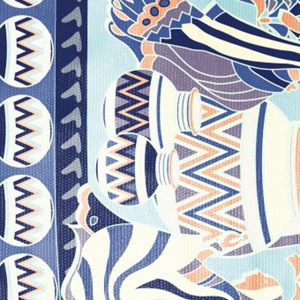 5' X 7' Blue And Orange Abstract Area Rug