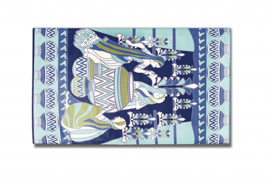 5' X 7' Navy And Green Abstract Area Rug Default Title