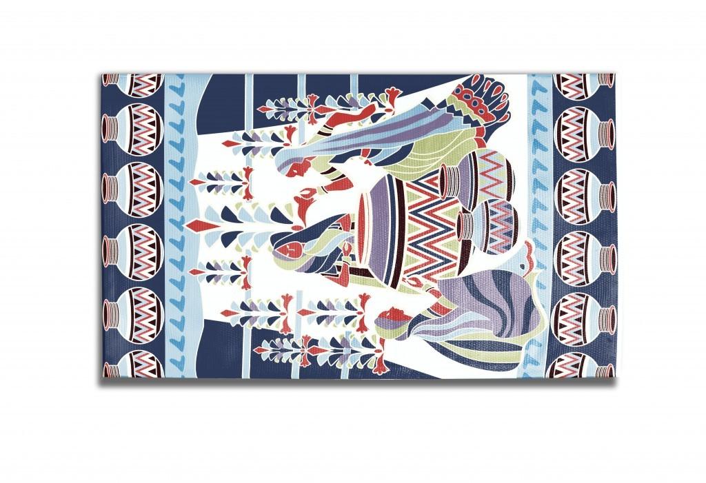 5' X 7' Red And Blue Abstract Area Rug