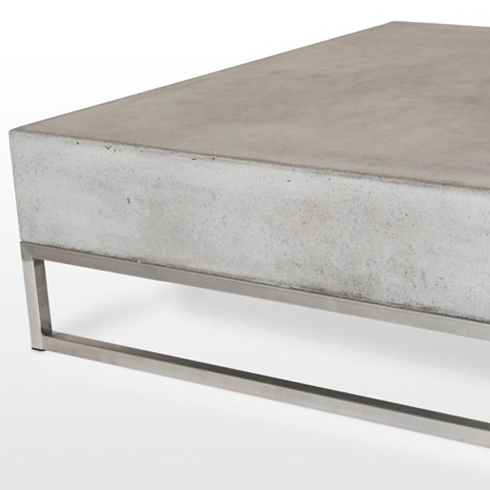 Modern Square Dark Gray Concrete and Steel Coffee Table