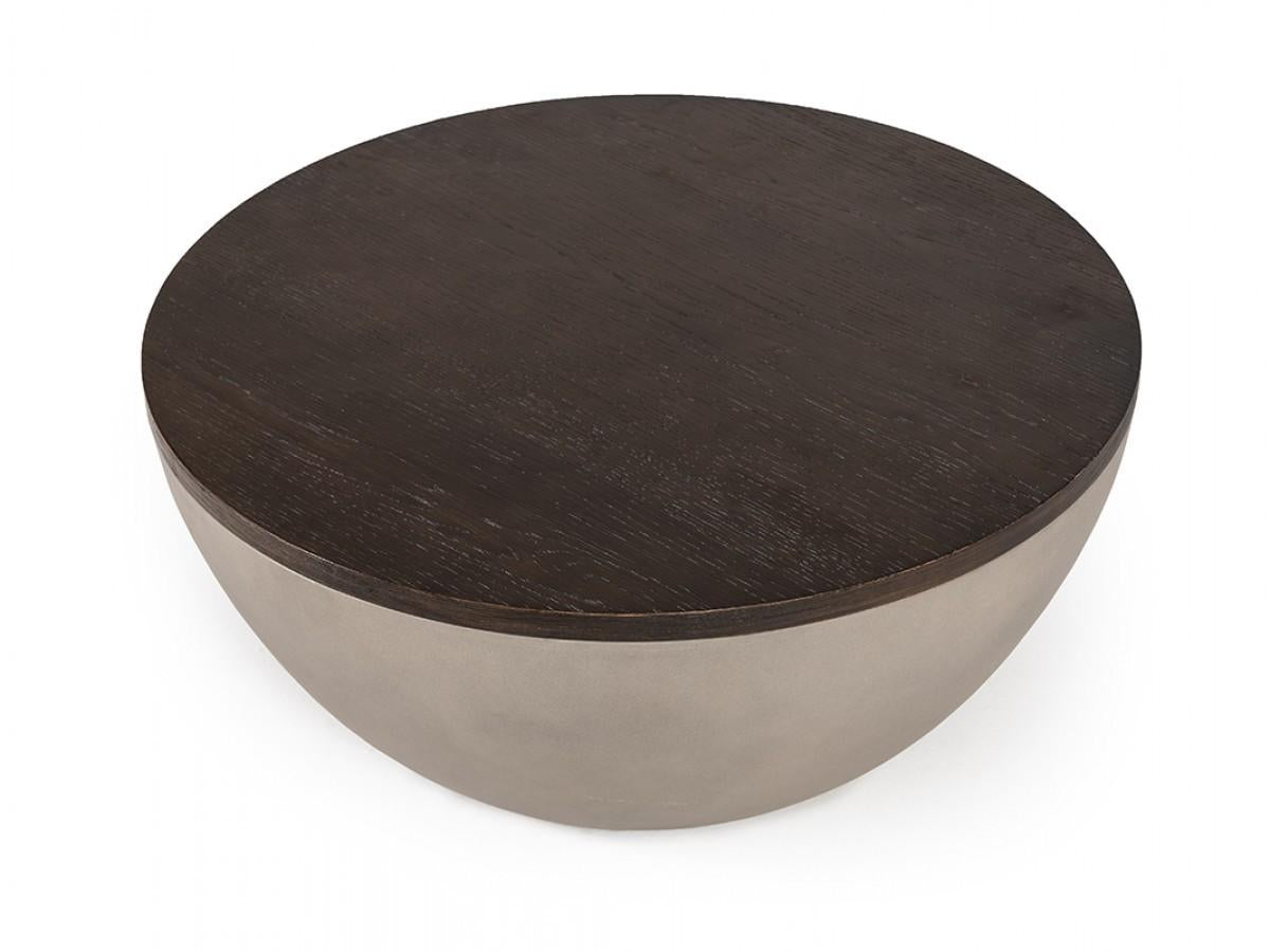 Modern Grey Concrete and Brown Oak Round Coffee Table