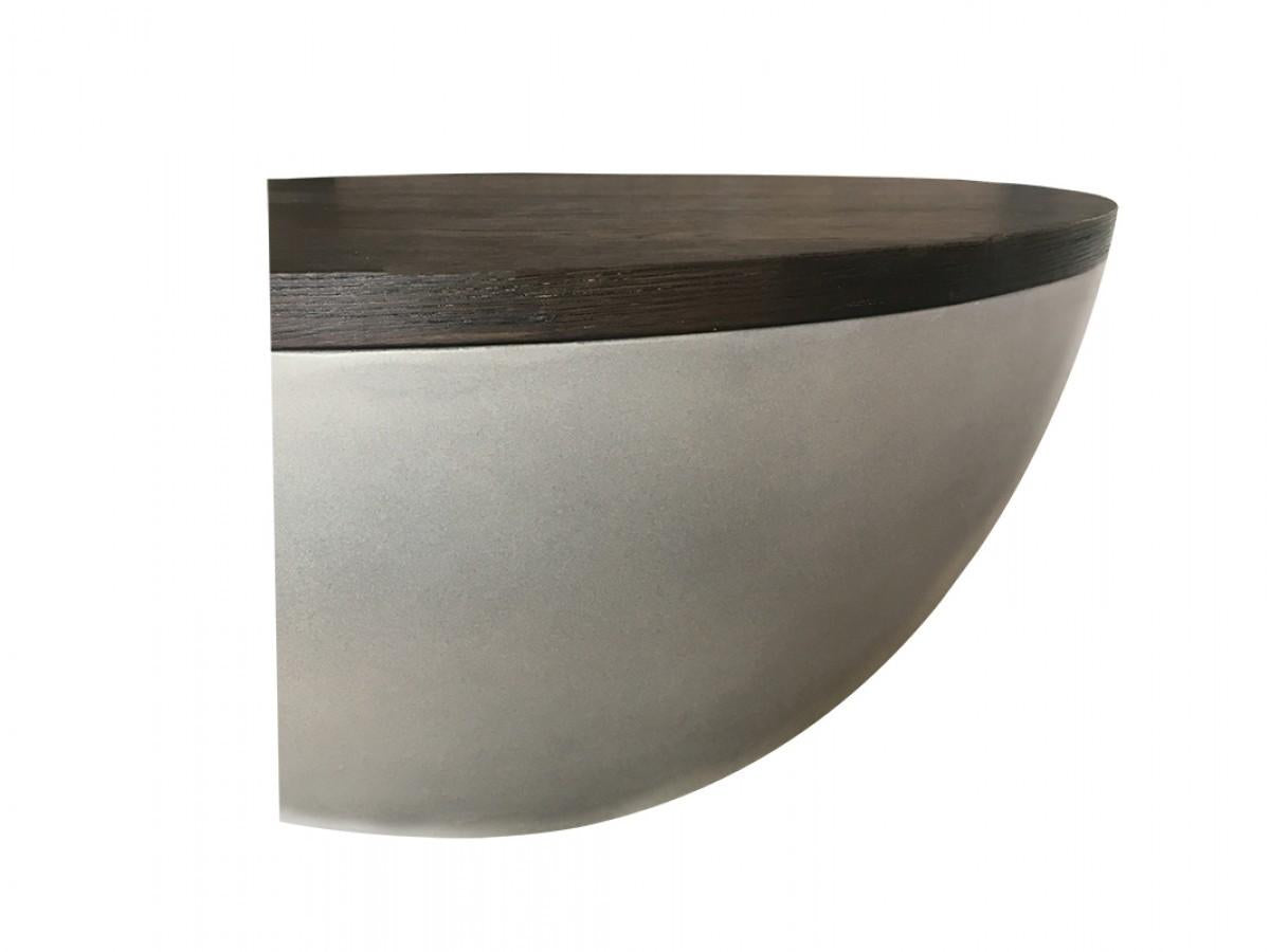 Modern Grey Concrete and Brown Oak Round Coffee Table