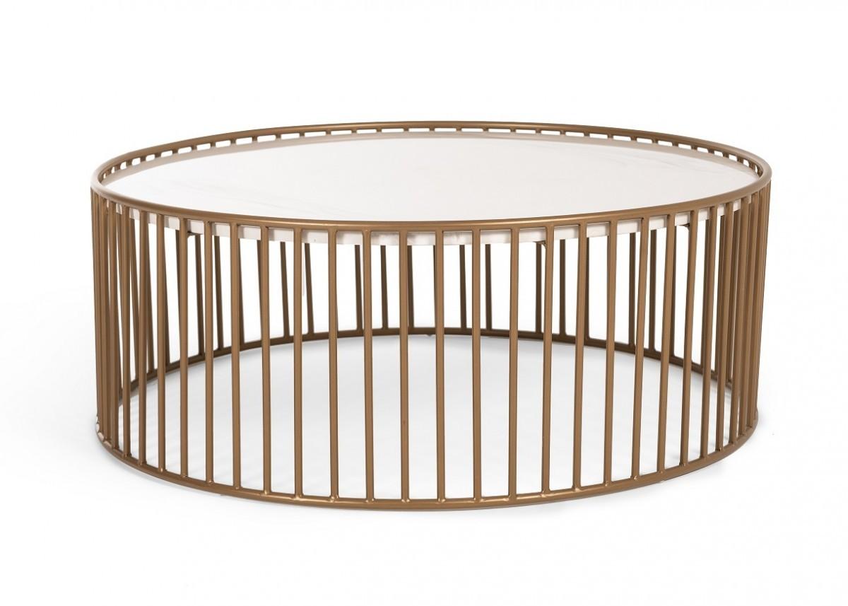 Modern Round White and Gold Faux Marble Coffee Table