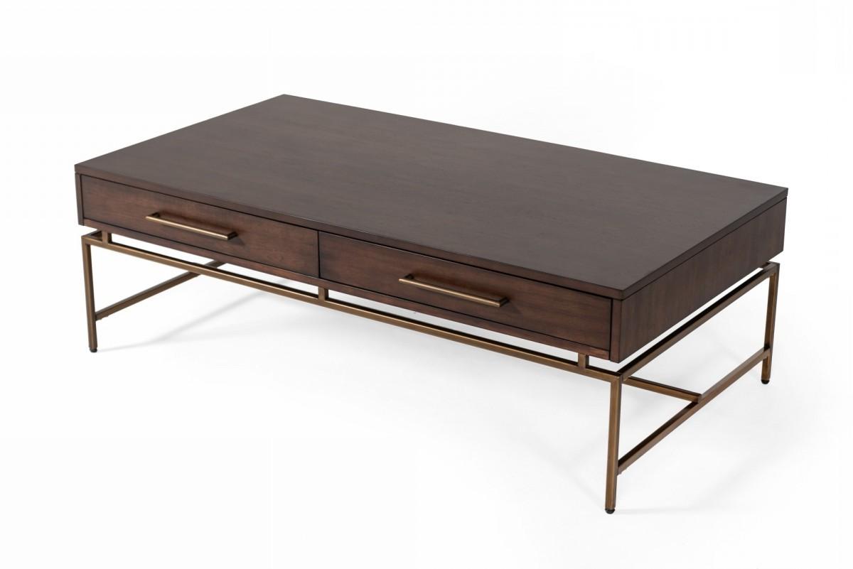 Mid Century Modern Acacia and Brass Coffee Table