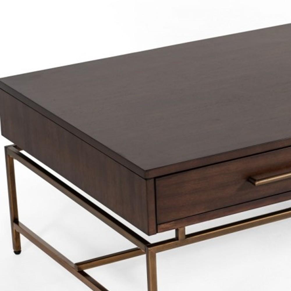 Mid Century Modern Acacia and Brass Coffee Table