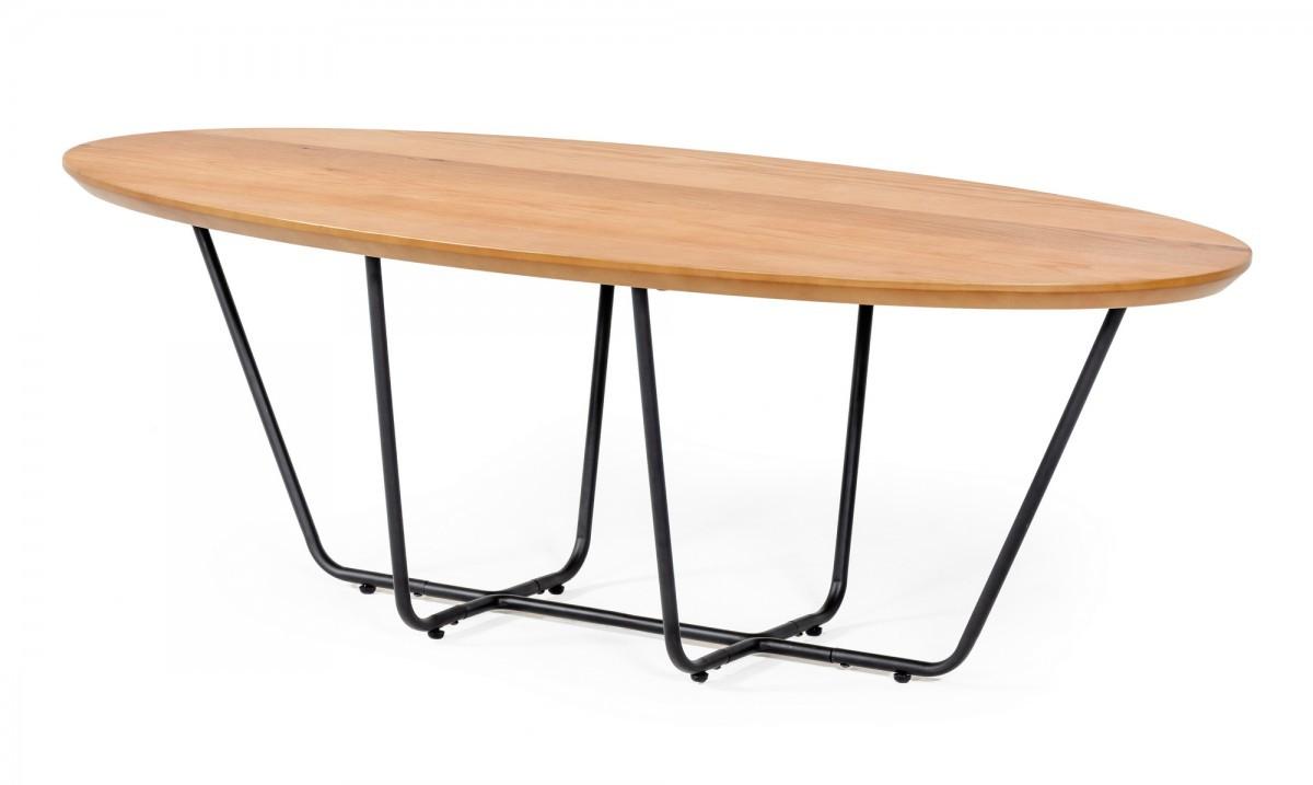 Industrial Small Oak and Black Powder Metal Coffee Table