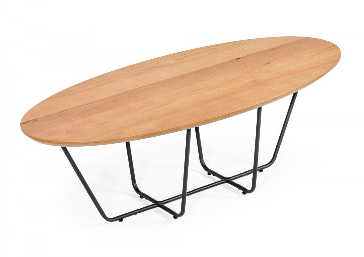 Industrial Small Oak and Black Powder Metal Coffee Table