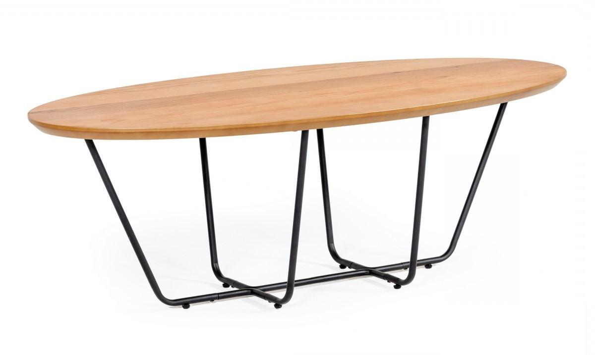 Industrial Small Oak and Black Powder Metal Coffee Table