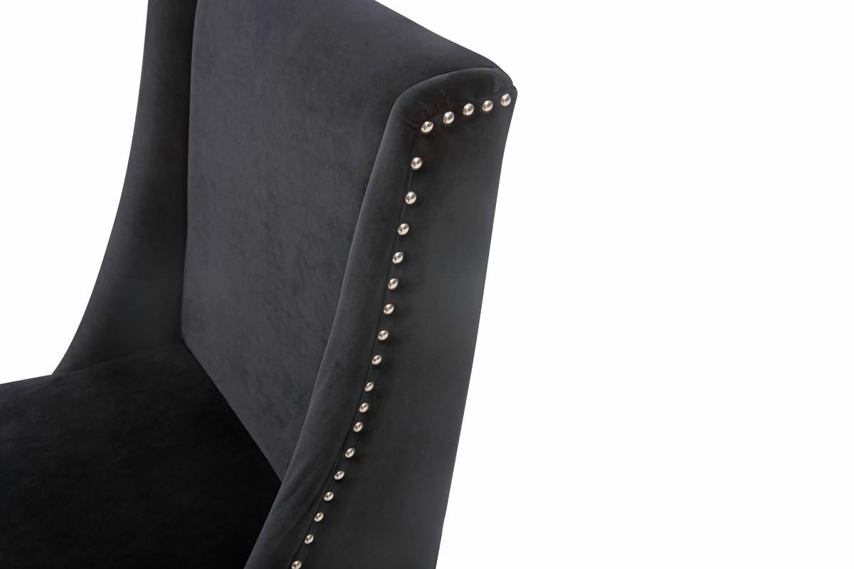 Black Velvet and Rose Gold Nailhead Modern Dining Chair