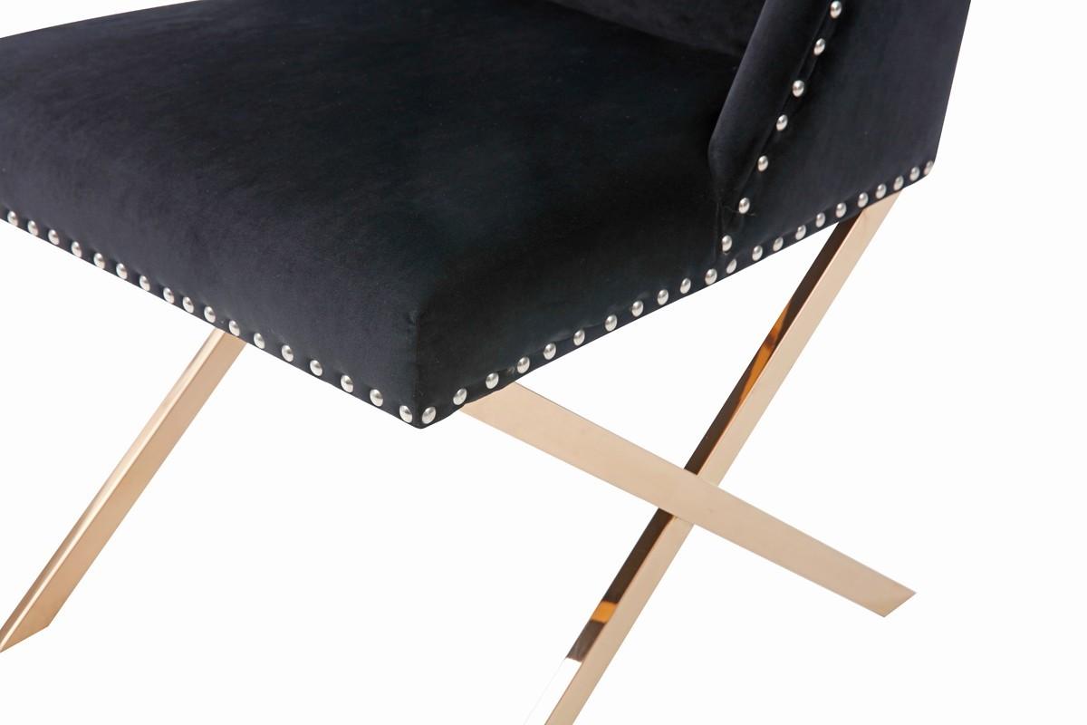 Black Velvet and Rose Gold Nailhead Modern Dining Chair