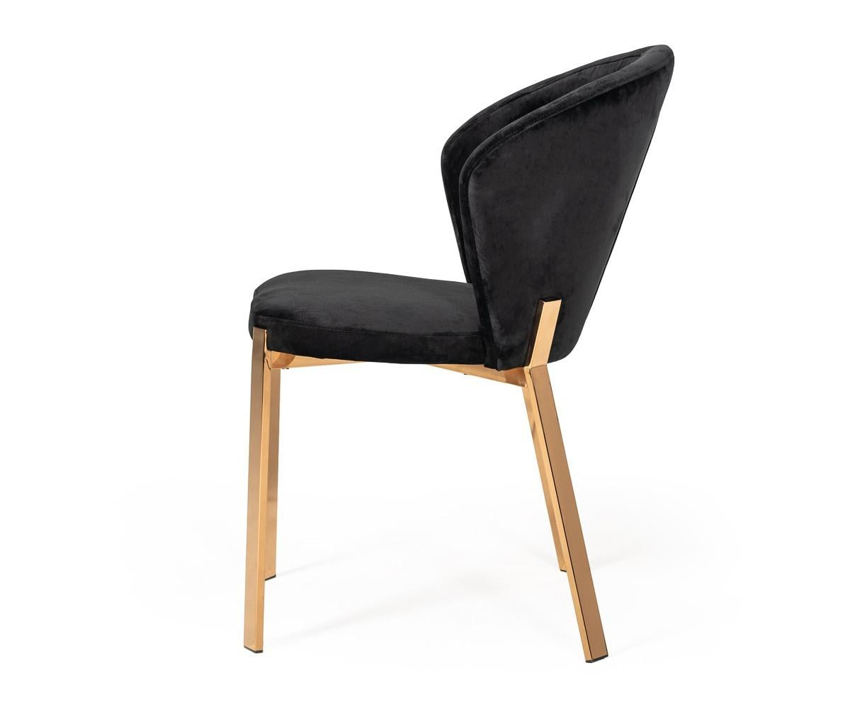 Set of Two Black Velvet Rosegold Dining Chairs