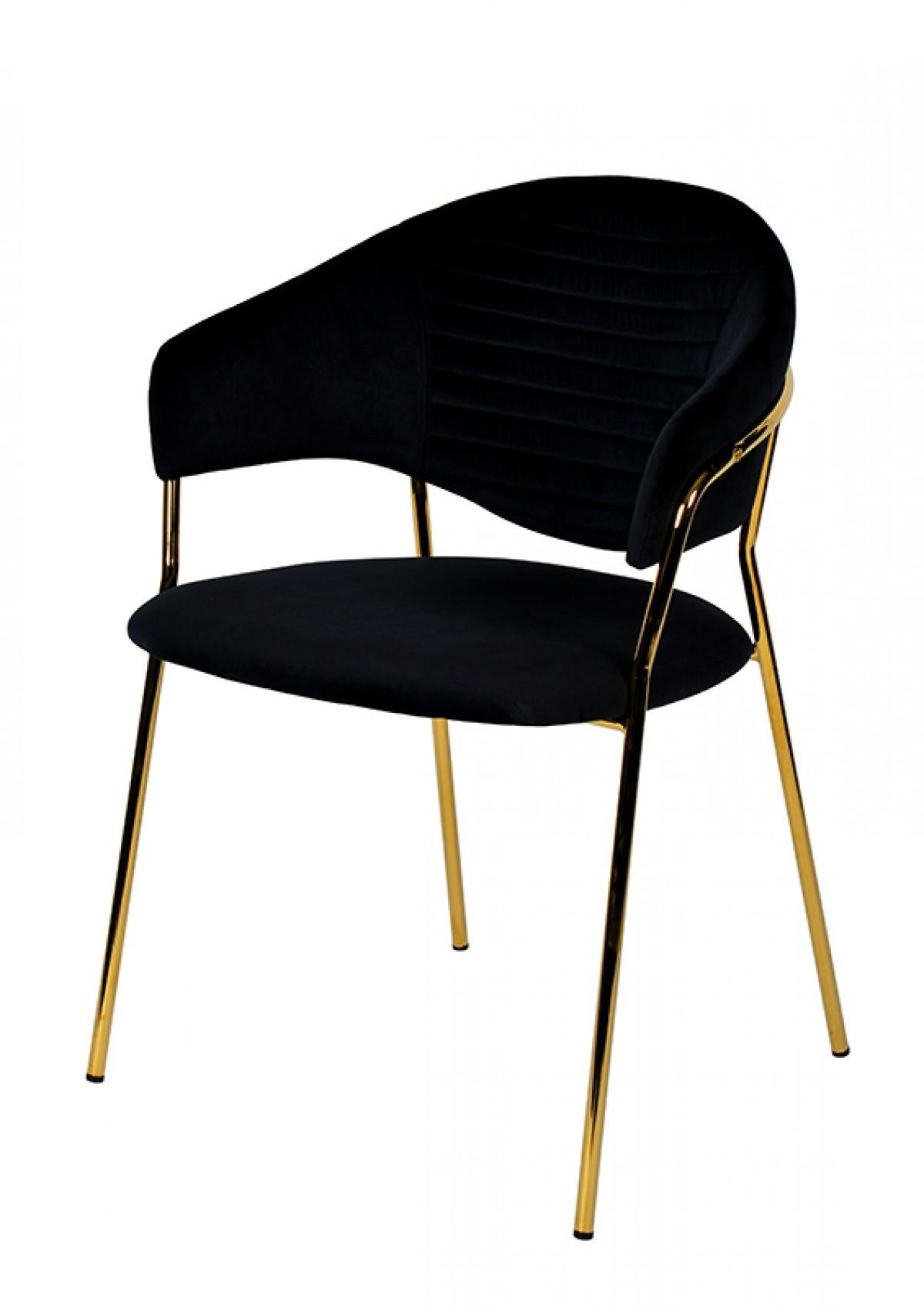 Set of Two Black Gold Velvet Modern Dining Chairs