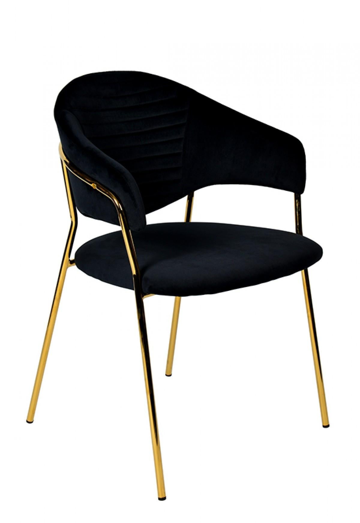 Set of Two Black Gold Velvet Modern Dining Chairs