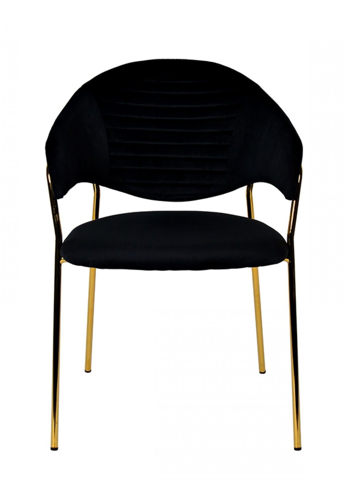 Set of Two Black Gold Velvet Modern Dining Chairs