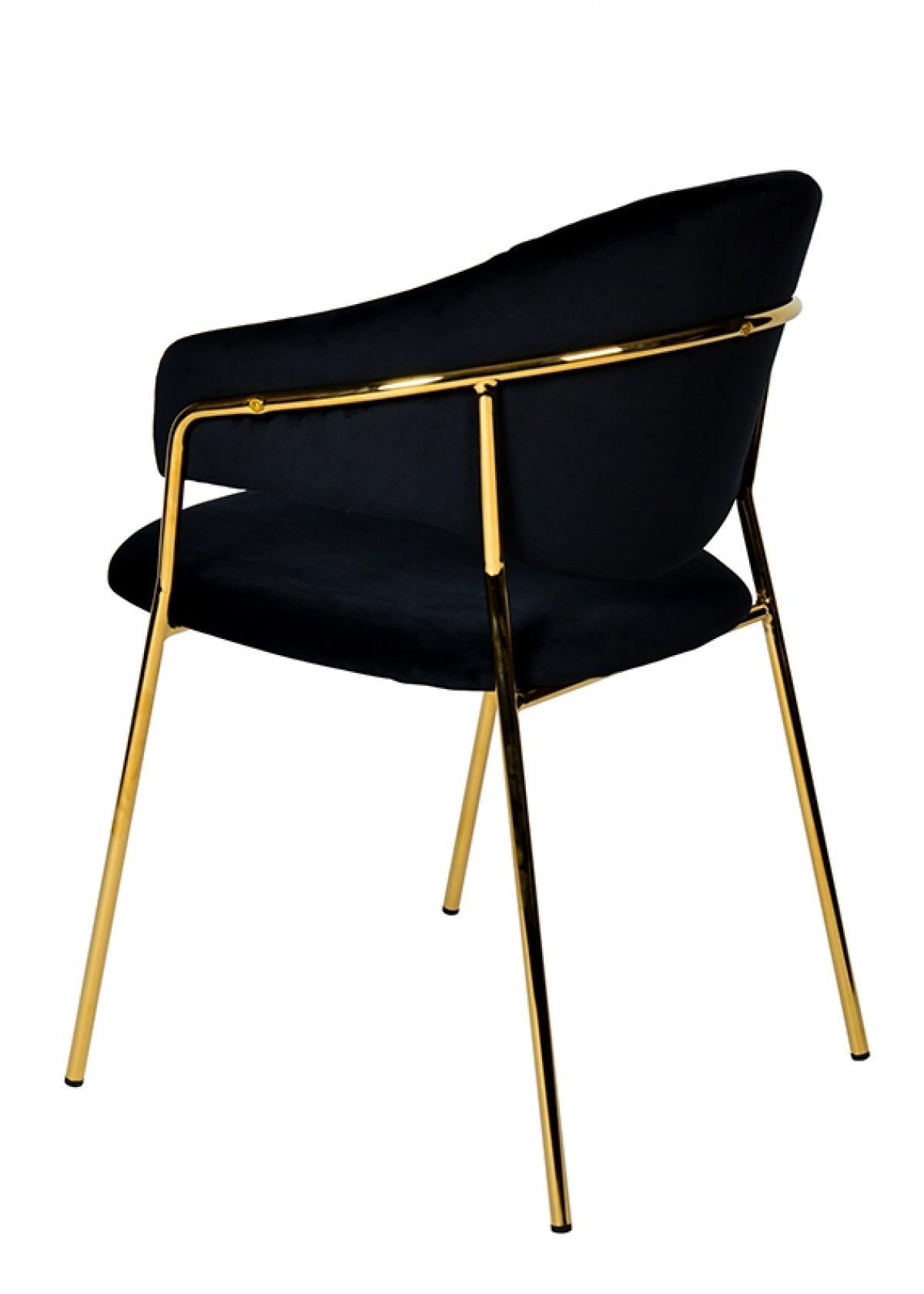 Set of Two Black Gold Velvet Modern Dining Chairs