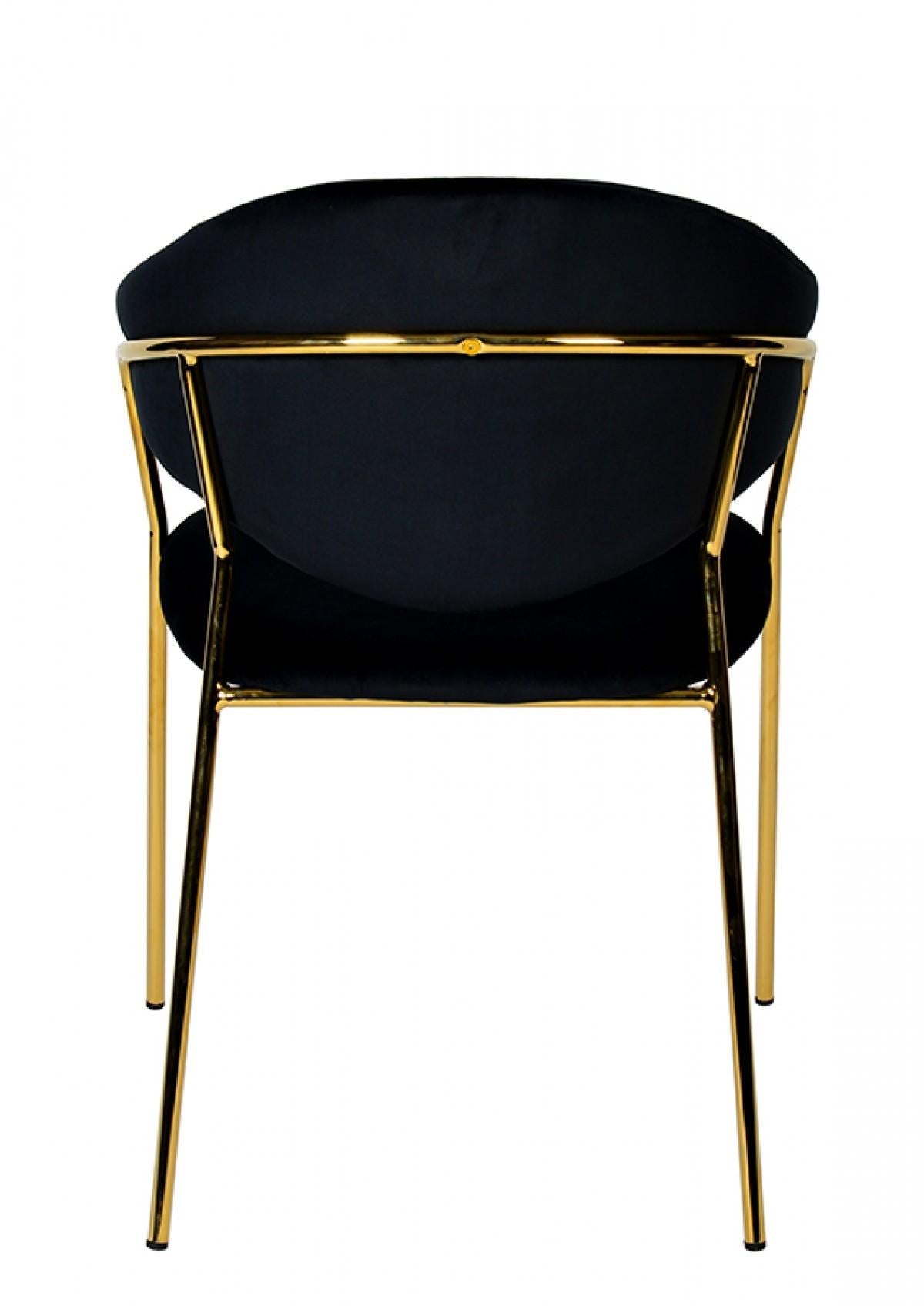 Set of Two Black Gold Velvet Modern Dining Chairs