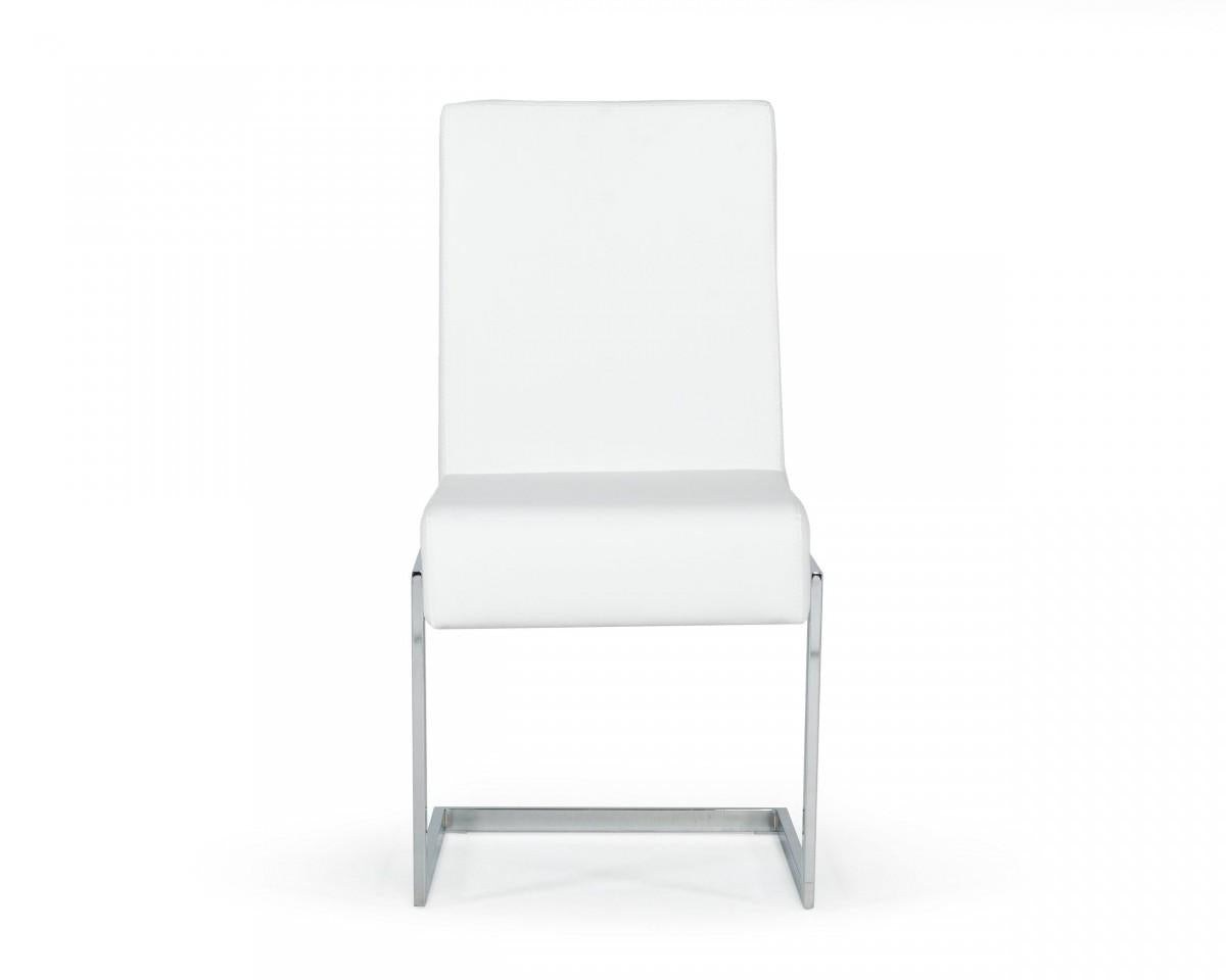 Set of Two White Silver Modern Dining Chairs