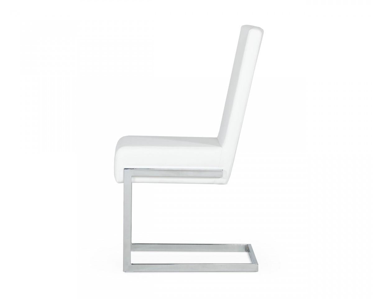 Set of Two White Silver Modern Dining Chairs