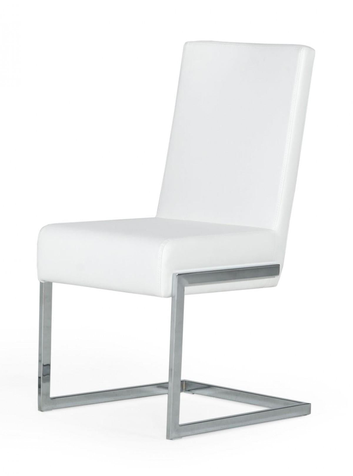 Set of Two White Silver Modern Dining Chairs