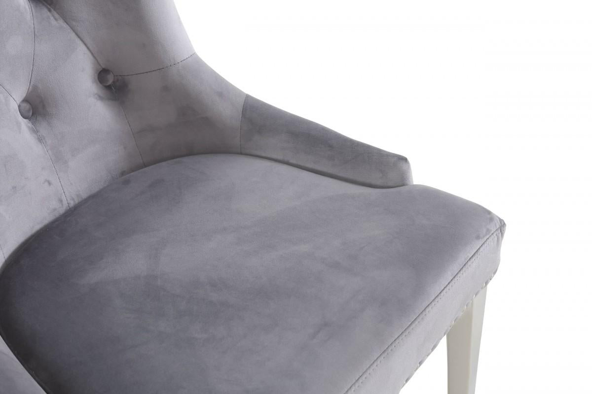 Set of Two Grey Velvet Tufted Dining Chairs