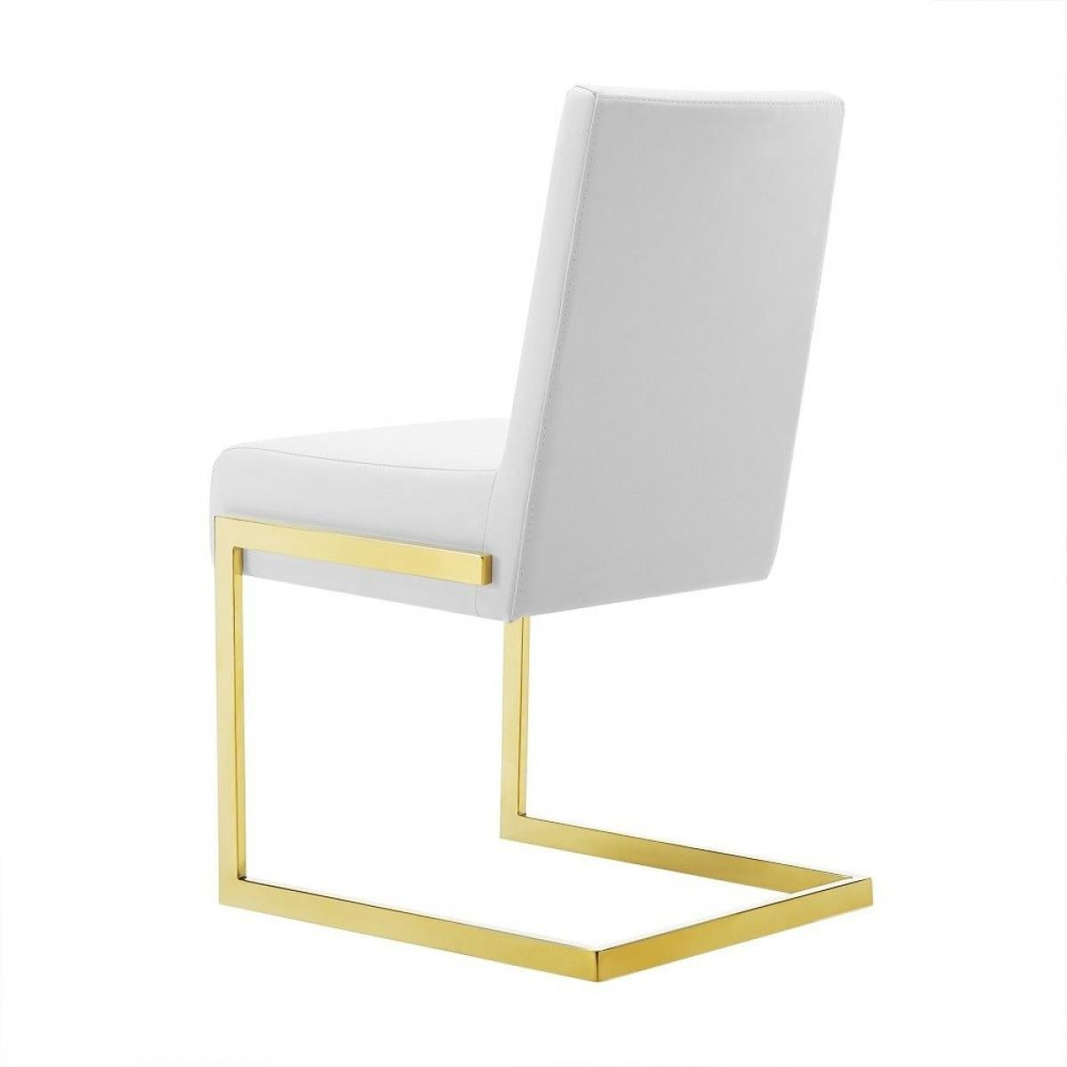 Set of Two White Gold Modern Dining Chairs