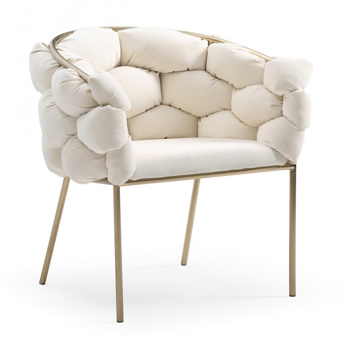 White Geo Velvet and Brushed Brass Velvet Dining Chair