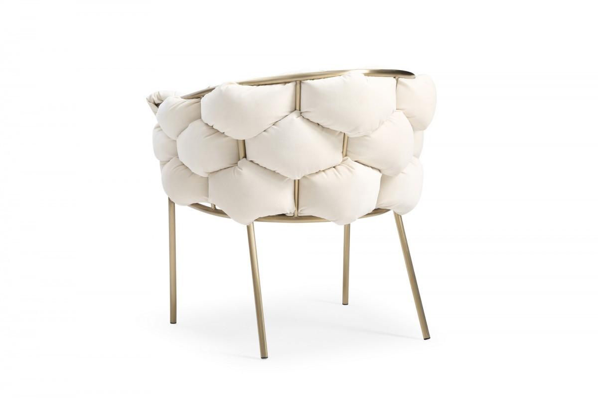 White Geo Velvet and Brushed Brass Velvet Dining Chair