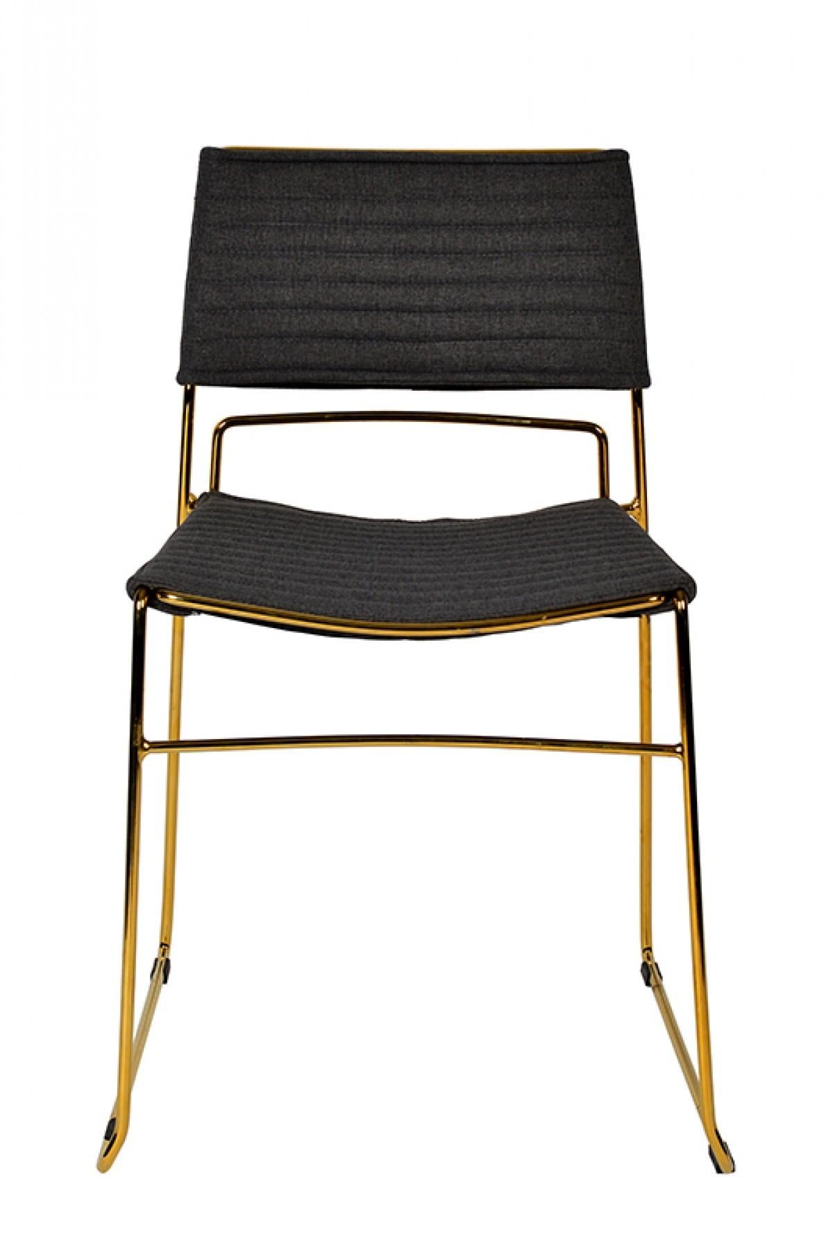 Set of Two Gray Gold Fabric Dining Chairs