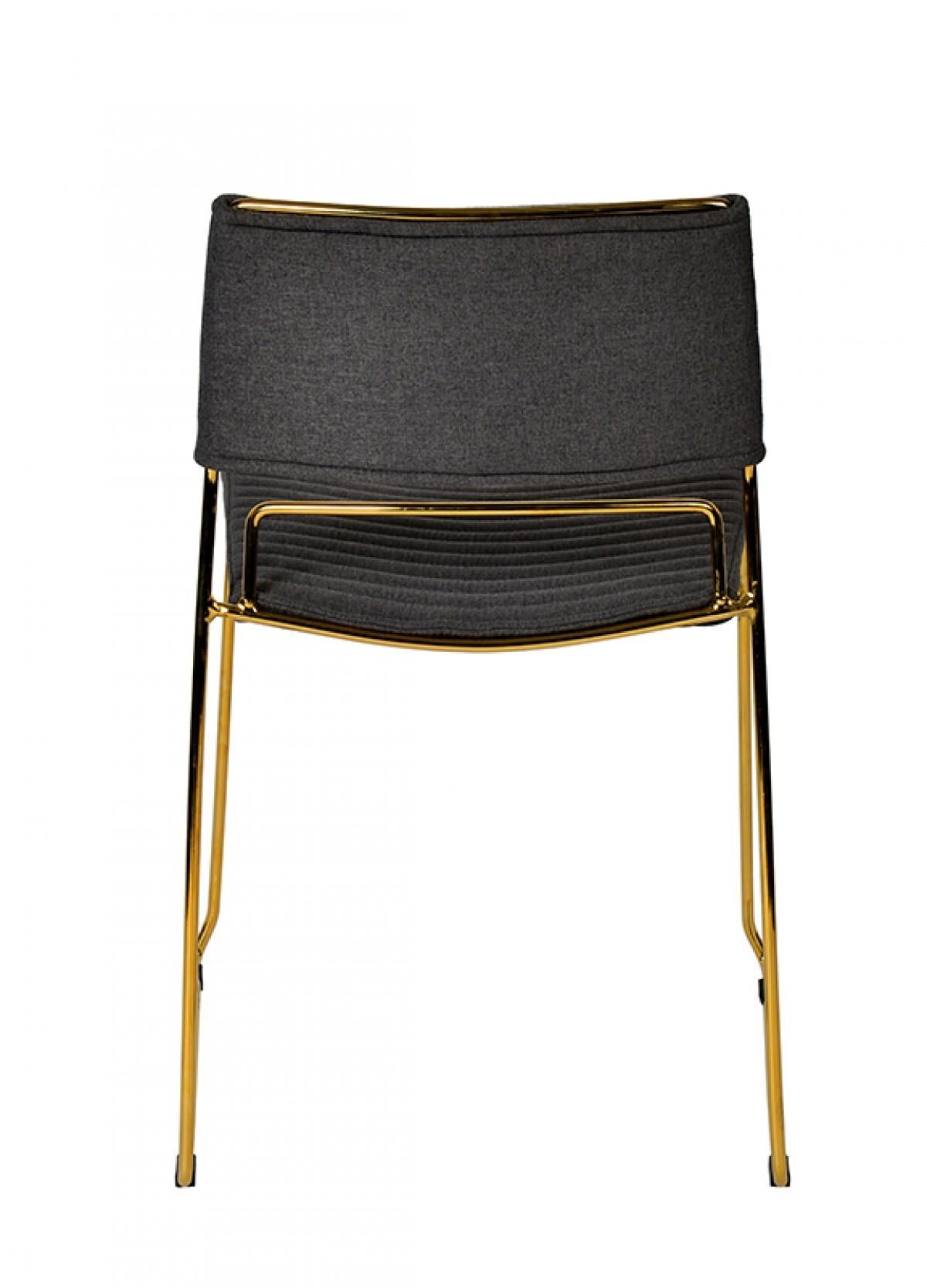 Set of Two Gray Gold Fabric Dining Chairs