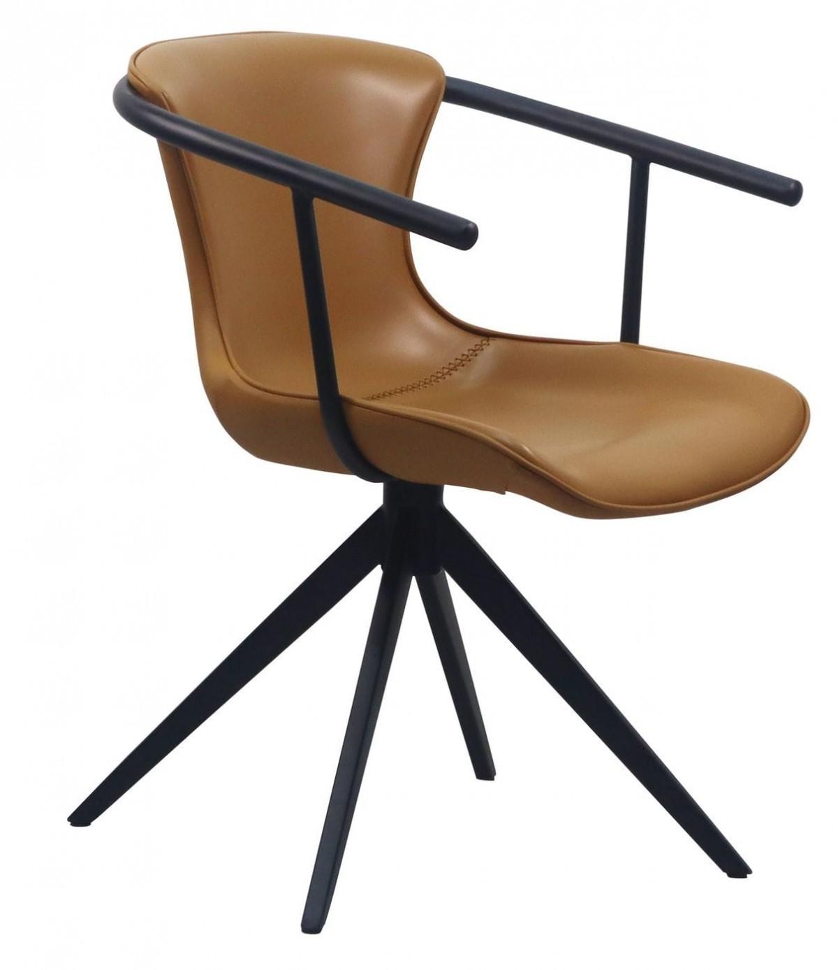 Camel Faux Leather Industrial Dining Chair