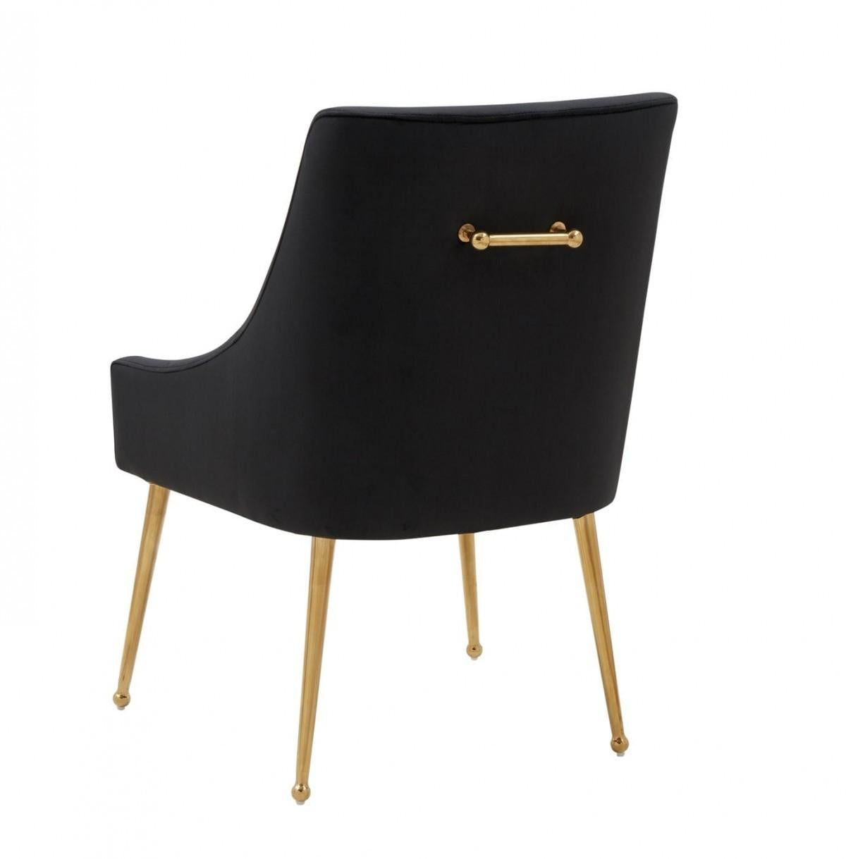 Set of Two Black Gold Velvet Dining Chairs