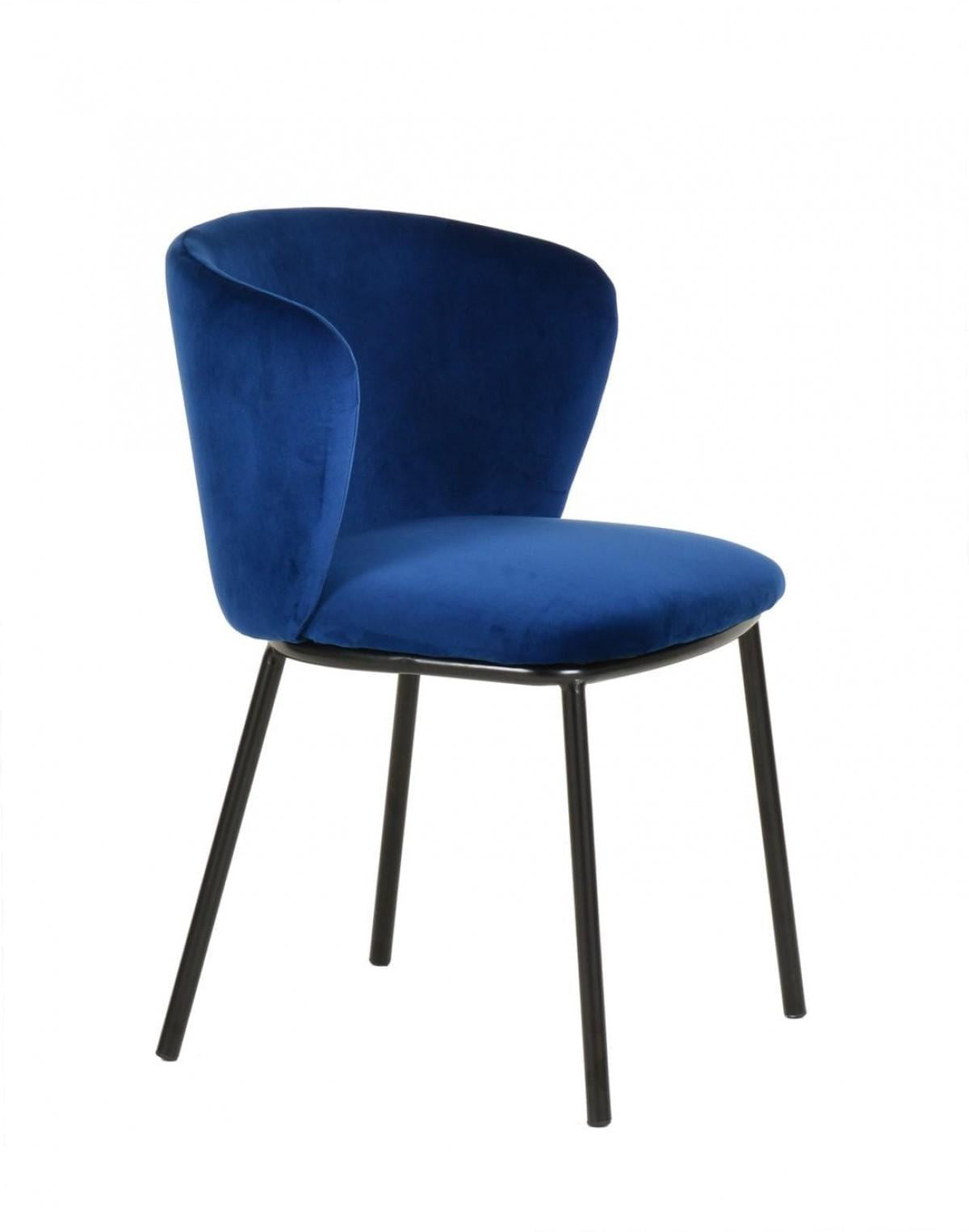 Set of Two Royal Blue Velvet and Black Modern Dining Chairss