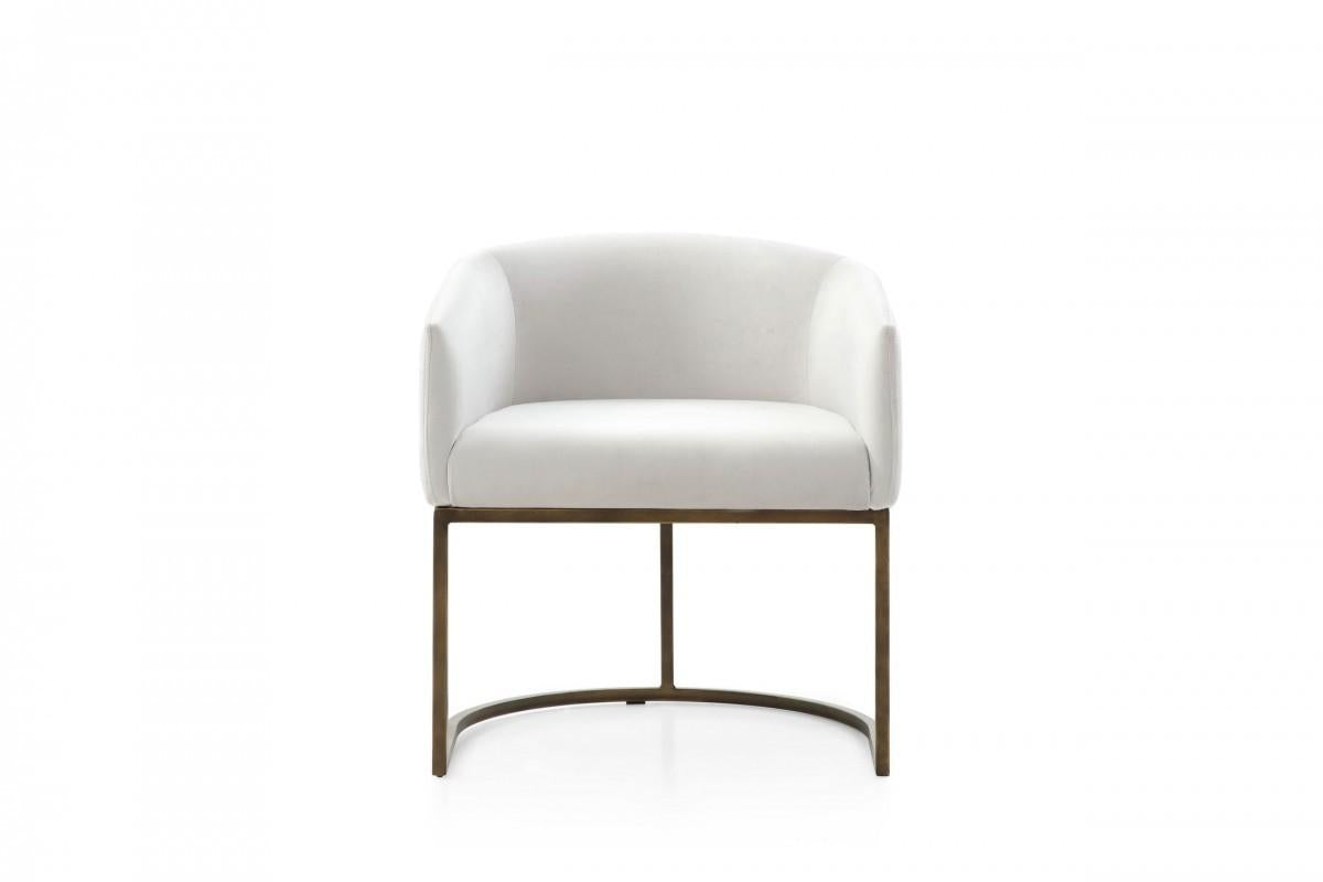 White Velvet Brass Modern Dining Chair