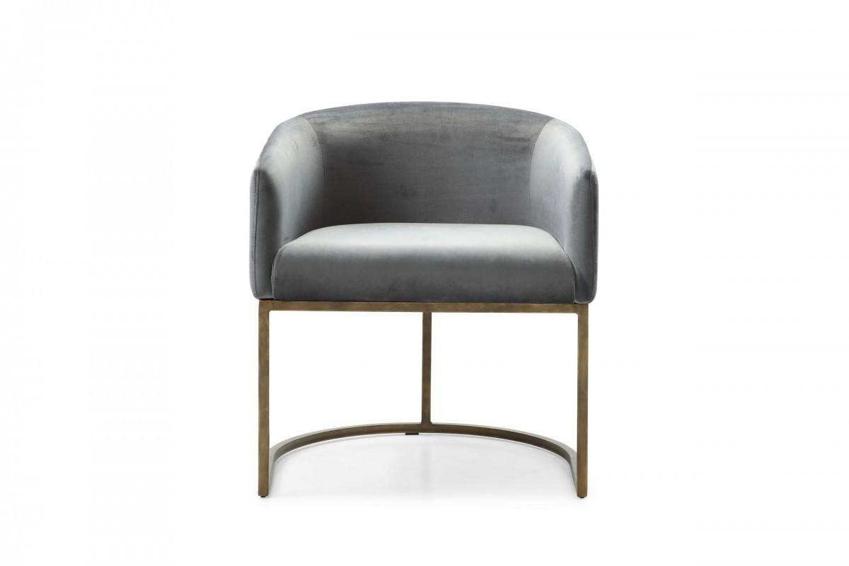 Gray Velvet Brass Modern Dining Chair