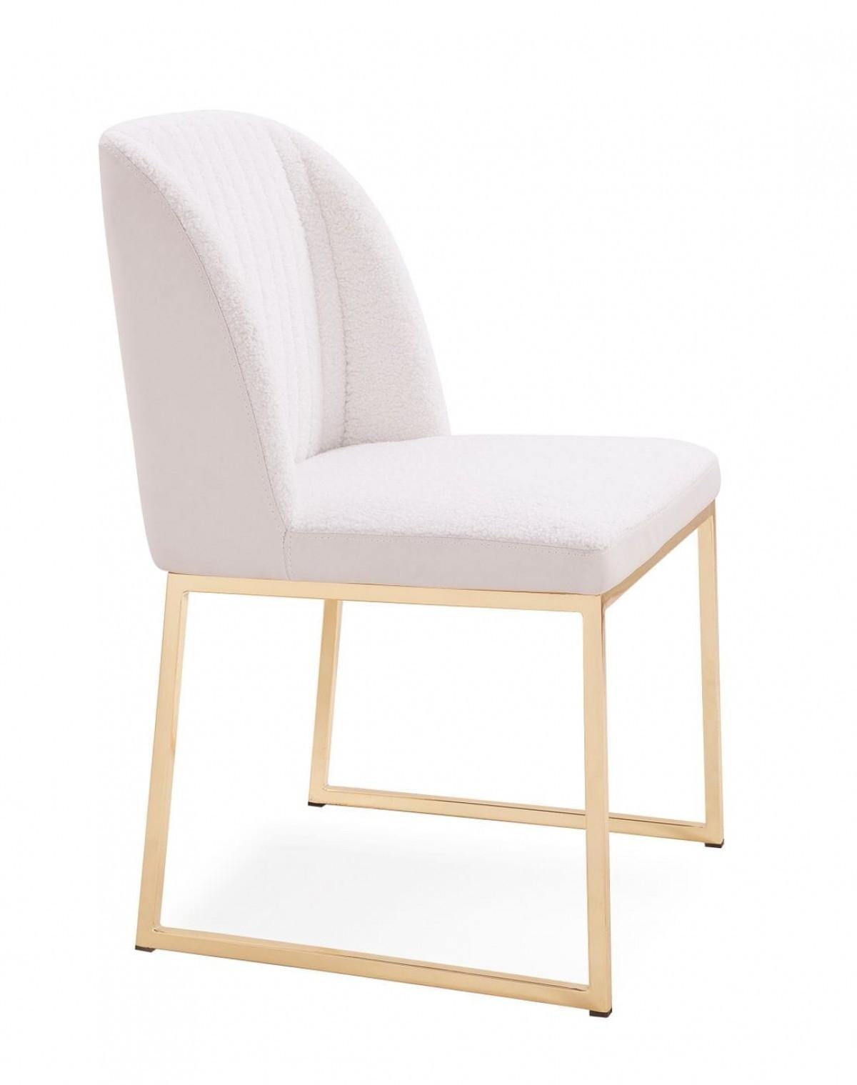 Set of Two White Gold  Faux Leather Fabric Dining Chairs