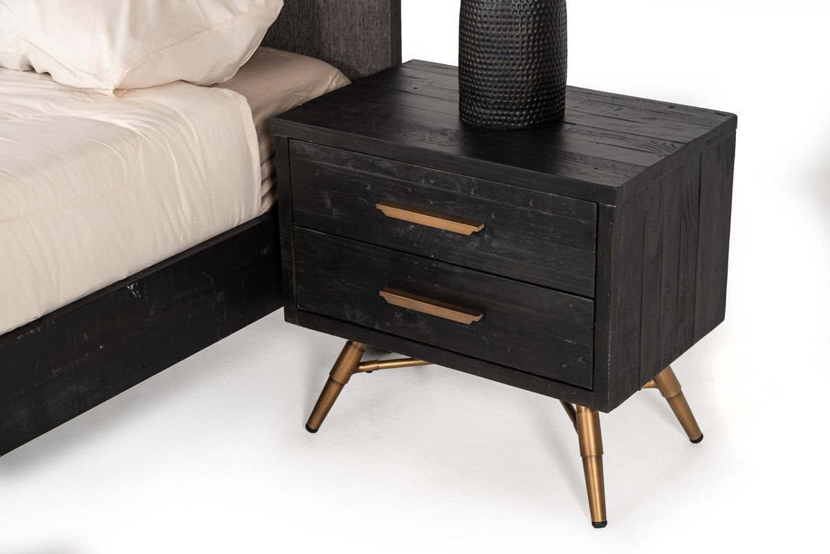 Modern Dark Brown Recycled Pine Nightstand with  Antique Fittings