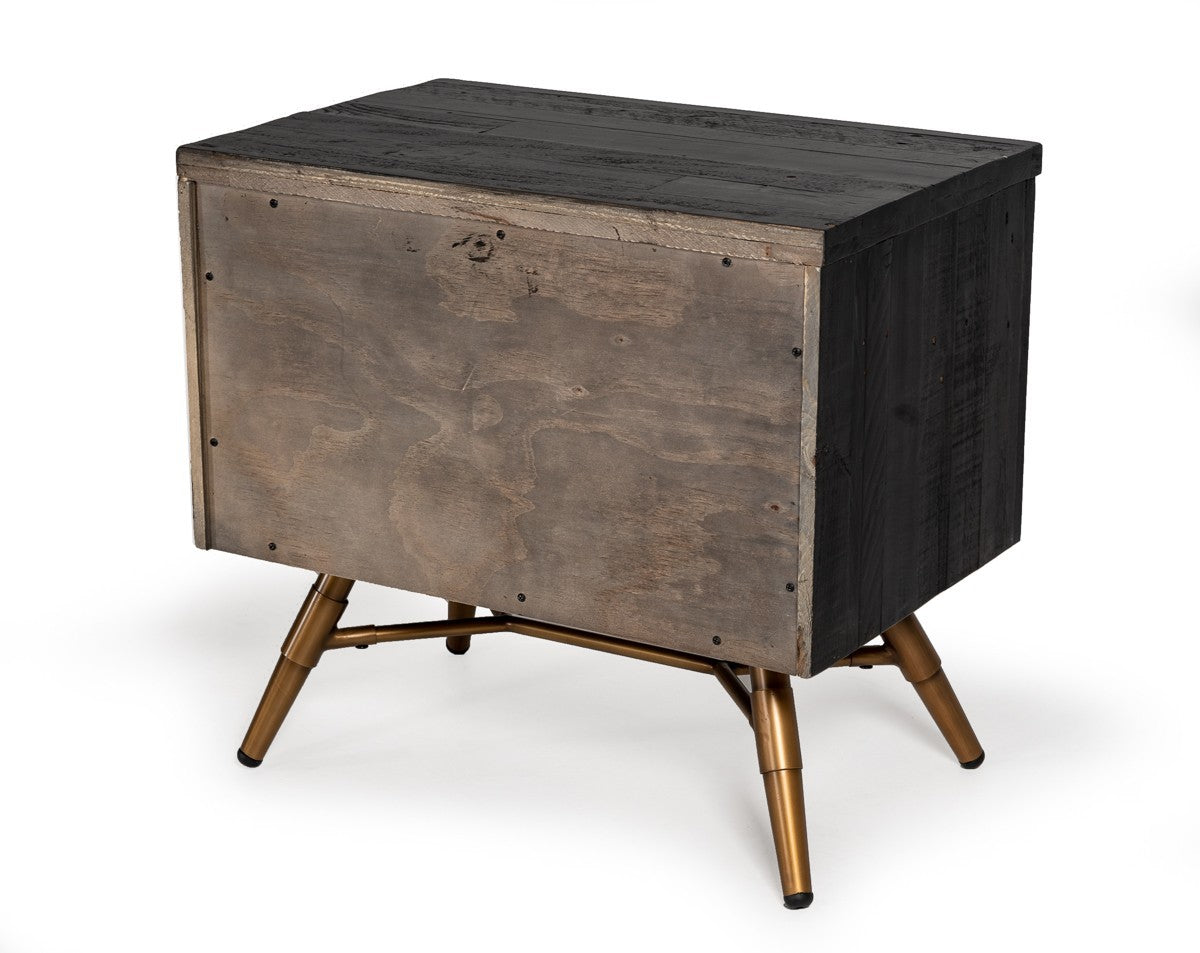 Modern Dark Brown Recycled Pine Nightstand with  Antique Fittings