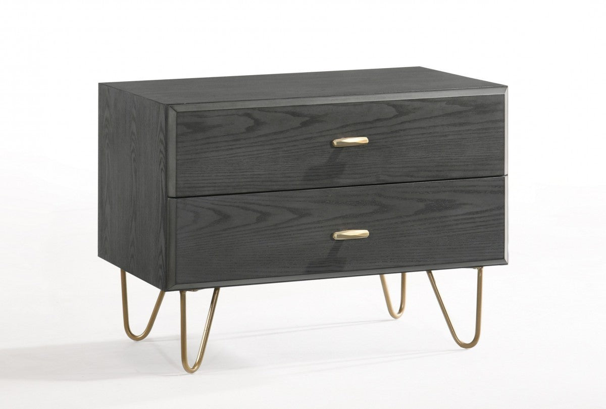 Contemporary Gray and Gold Nightstand with Two Drawers